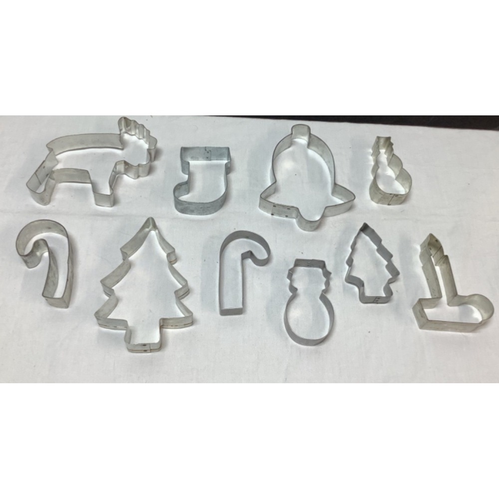 Lot of 10 Metal Christmas Cookie Cutters Stocking Bell Candle Moose